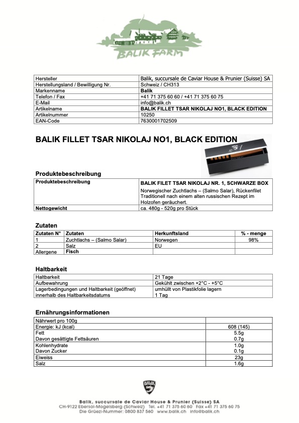 Balik Fillet Tsar Nikolaj N° 1 *Black Edition*, 450 Gramm